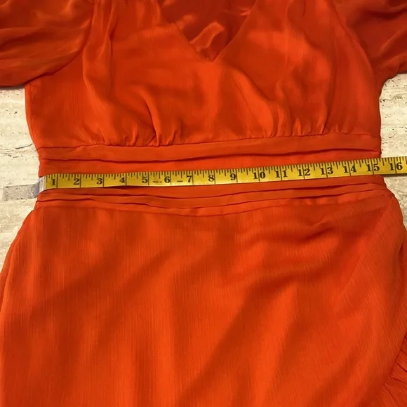 NWOT Express Orange Pull On dress, no zippers, no flaws, measurements in photos - Picture 7 of 12